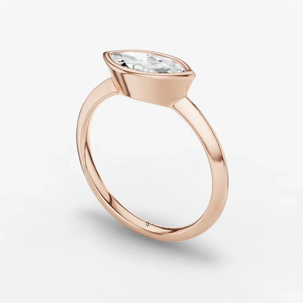 Certified 1 carat Lab Grown Diamond Marquise Cut Bezel, East-West, Solitaire Engagement Ring in 14K Rose Gold-Galen