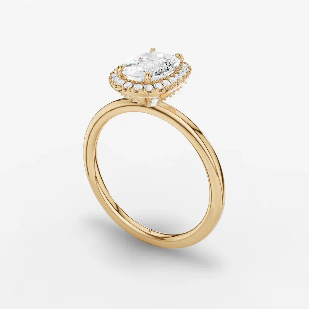 Certified 1 carat Lab Grown Diamond Elongated Cushion Cut Halo, Hidden Halo Engagement Ring in 14K Yellow Gold-Elite Noctil