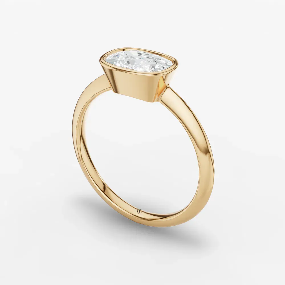 Certified 1 carat Lab Grown Diamond Elongated Cushion Cut Bezel, East-West, Solitaire Engagement Ring in 14K Yellow Gold-Galen