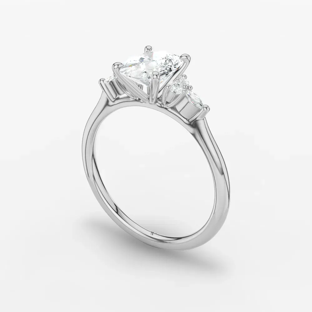 Certified 1 carat Lab Grown Diamond Elongated Cushion Cut Classic, Side Stone Engagement Ring in 14K White Gold-Sprig