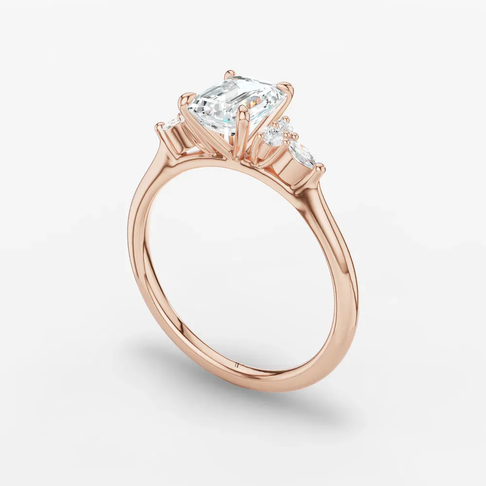 Certified 1 carat Lab Grown Diamond Emerald Cut Classic, Side Stone Engagement Ring in 14K Rose Gold-Sprig