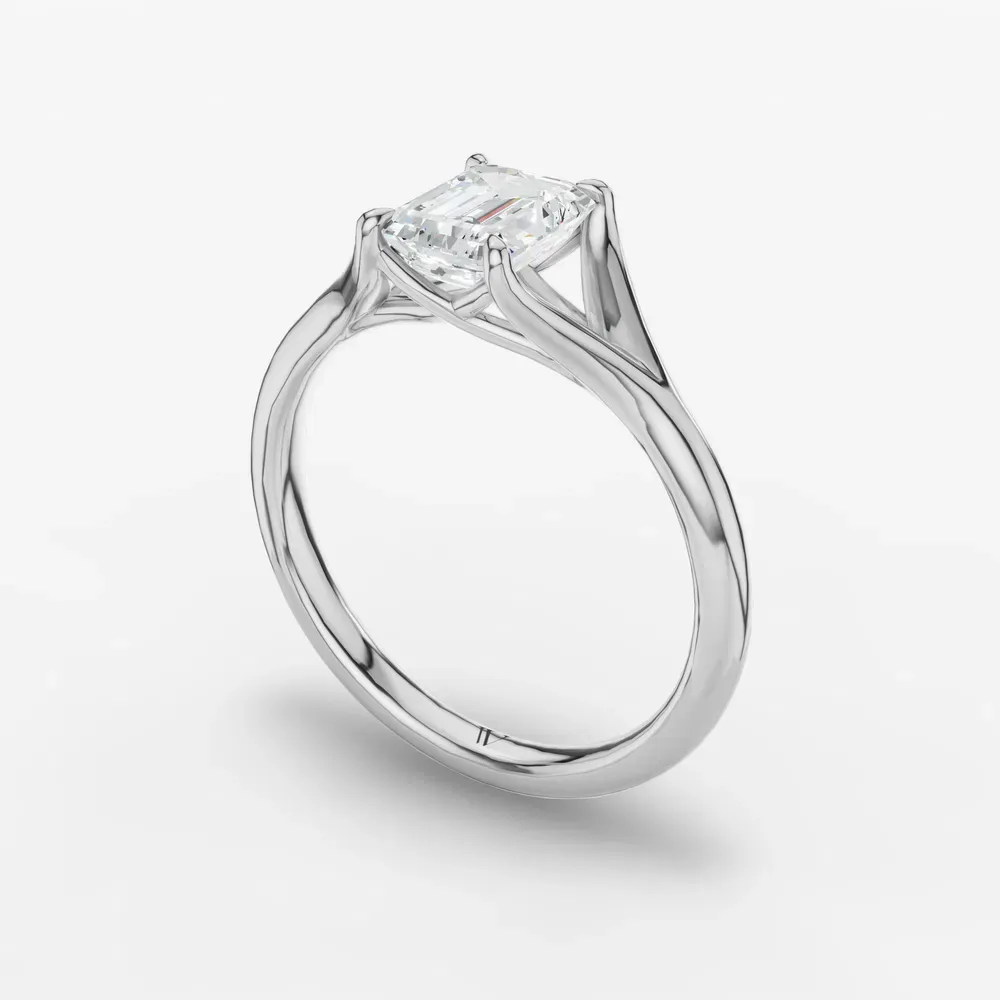 Certified 1 carat Lab Grown Diamond Emerald Cut Solitaire, Split Shank, Simple Engagement Ring in 14K White Gold-Zayfi