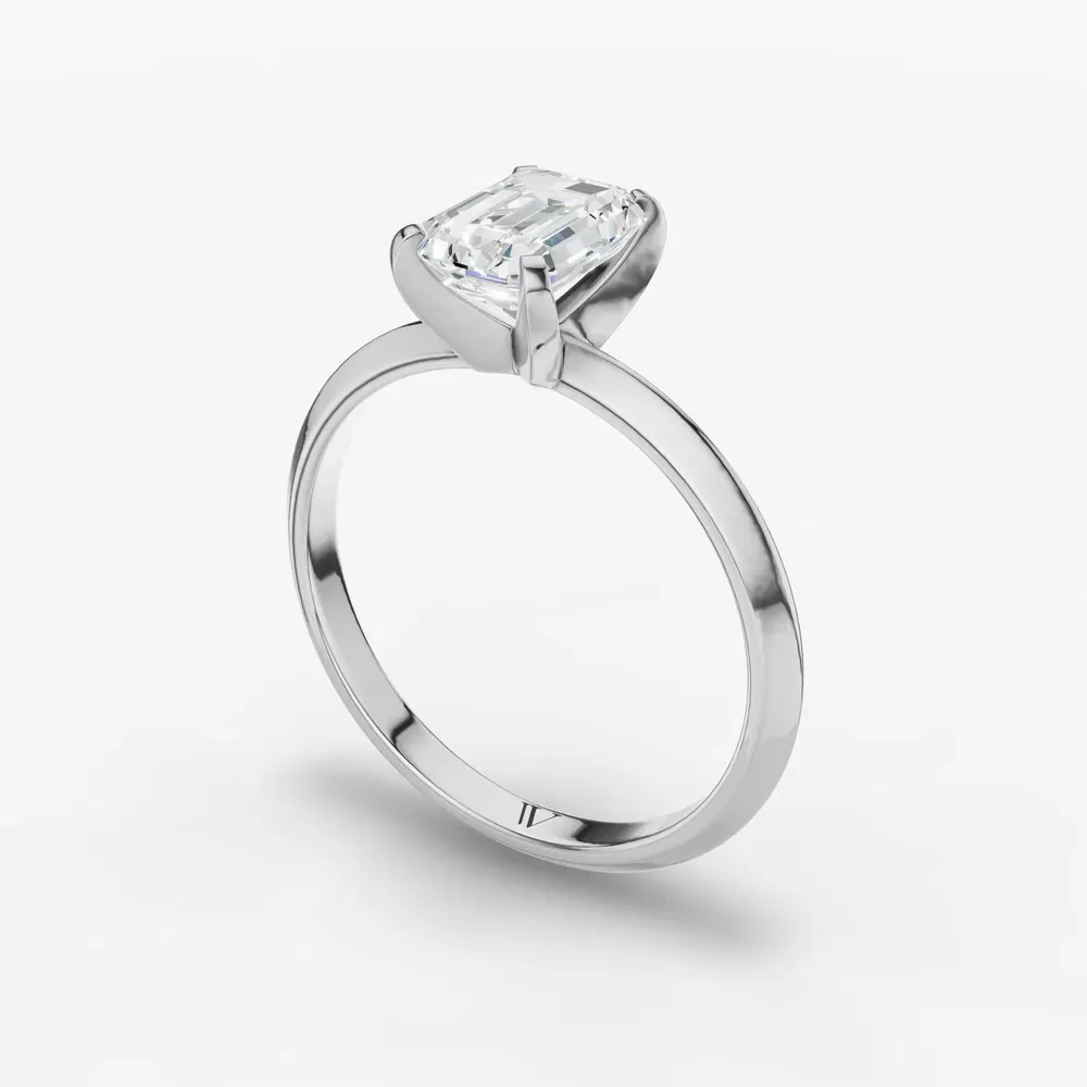 Certified 1 carat Lab Grown Diamond Emerald Cut Solitaire, Classic, Simple Engagement Ring in 14K White Gold-Sylun