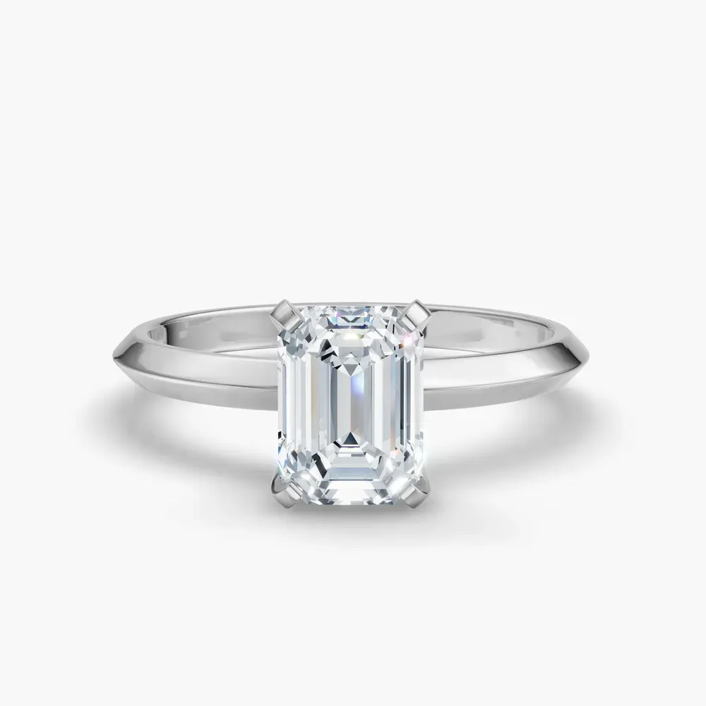 Certified 1 carat Lab Grown Diamond Emerald Cut Solitaire, Classic, Simple Engagement Ring in 14K White Gold-Sylun