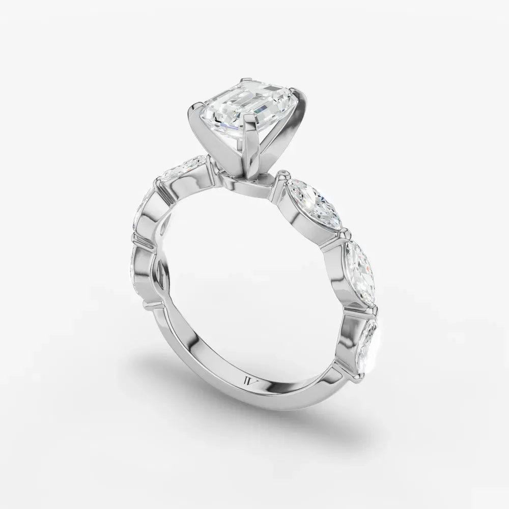 Certified 1 carat Lab Grown Diamond Emerald Cut Side Stone Engagement Ring in 14K White Gold-Trind