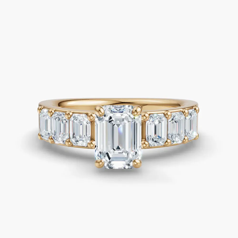 Certified 1 carat Lab Grown Diamond Emerald Cut Side Stone Engagement Ring in 14K Yellow Gold-Novalis