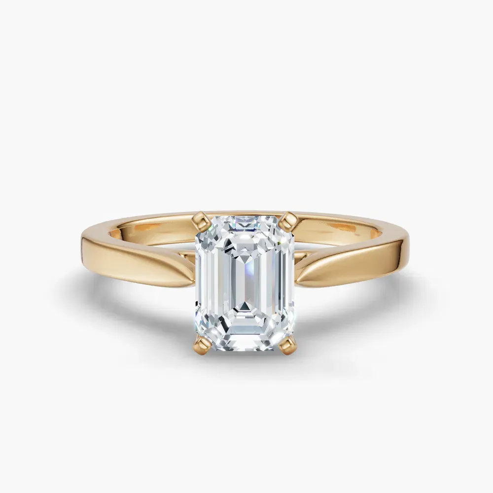 Certified 1 carat Lab Grown Diamond Emerald Cut Solitaire, Cathedral Engagement Ring in 14K Yellow Gold-Saga