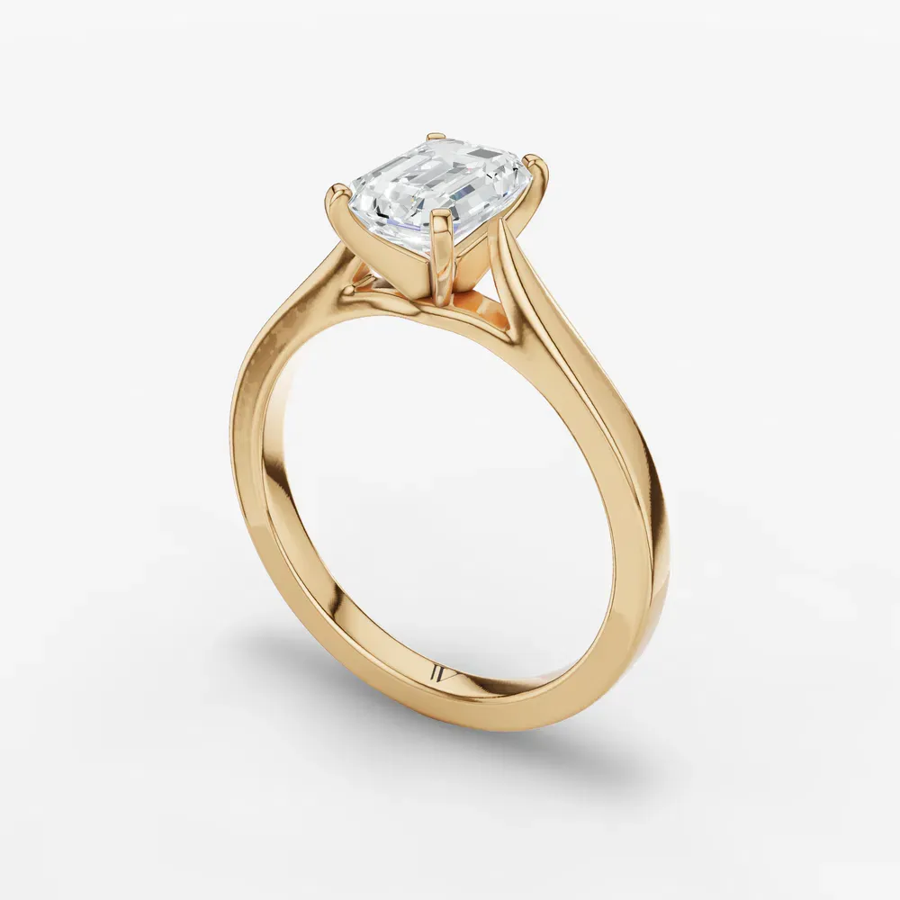 Certified 1 carat Lab Grown Diamond Emerald Cut Solitaire, Cathedral Engagement Ring in 14K Yellow Gold-Saga