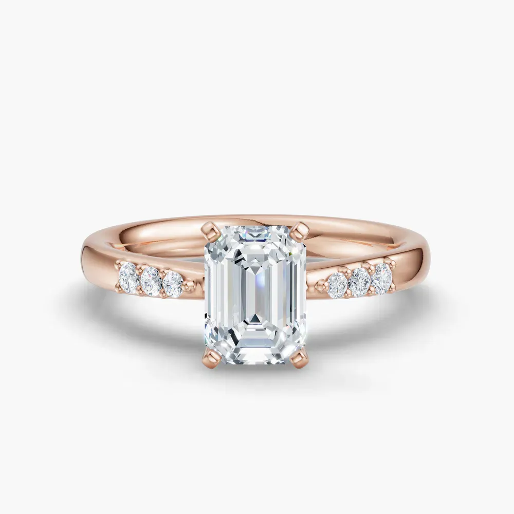 Certified 1 carat Lab Grown Diamond Emerald Cut Side Stone Engagement Ring in 14K Rose Gold-Jubatu