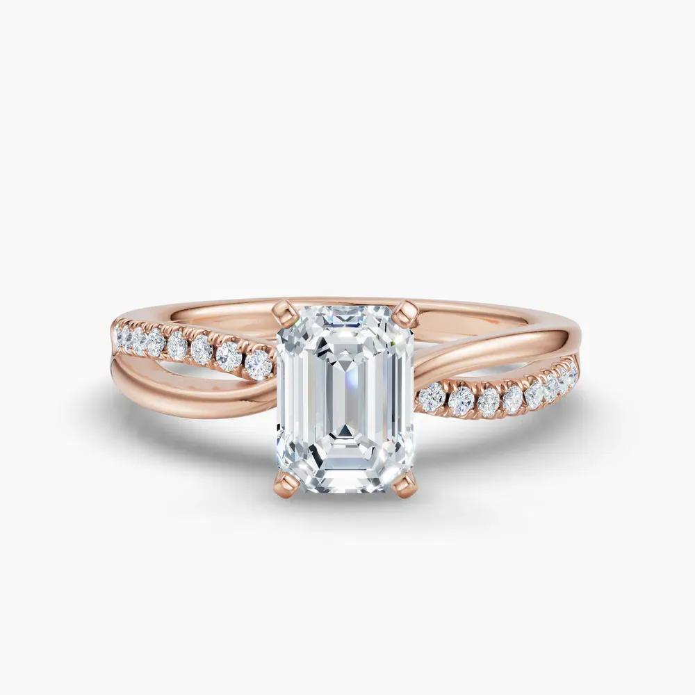 Certified 1 carat Lab Grown Diamond Emerald Cut Pavé, Split Shank Engagement Ring in 14K Rose Gold-Polaris