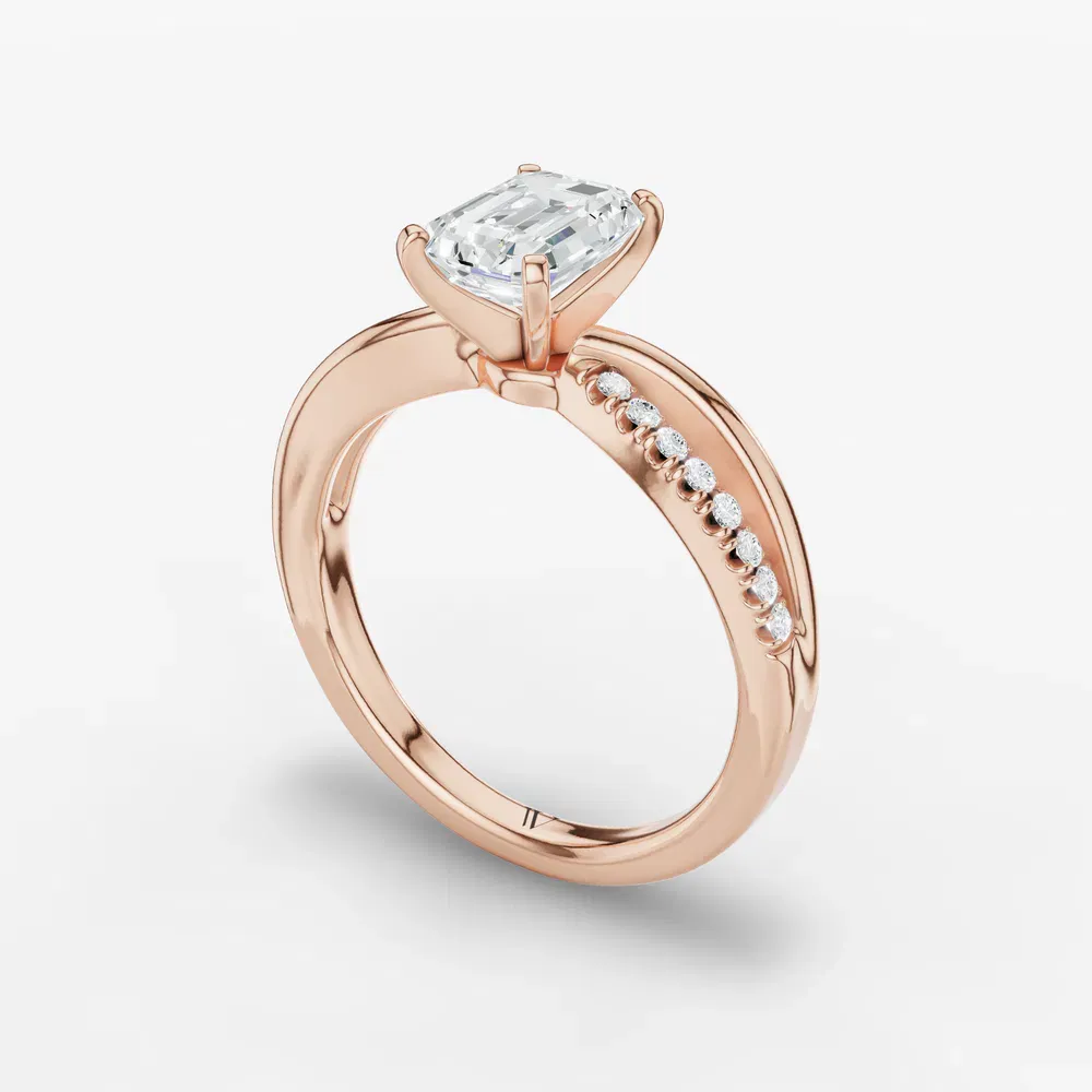 Certified 1 carat Lab Grown Diamond Emerald Cut Pavé, Split Shank Engagement Ring in 14K Rose Gold-Polaris