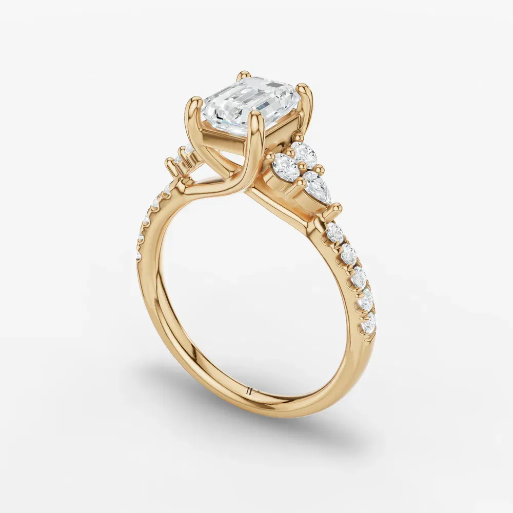 Certified 1 carat Lab Grown Diamond Emerald Cut Pavé, Side Stone Engagement Ring in 14K Yellow Gold-Tarne