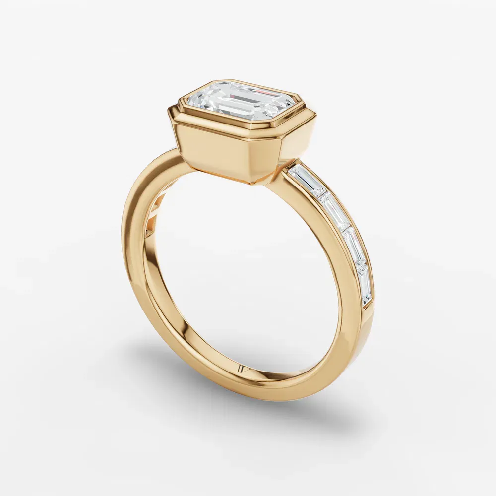 Certified 1 carat Lab Grown Diamond Emerald Cut Bezel, Channel Set, Art Deco Engagement Ring in 14K Yellow Gold-Celeste