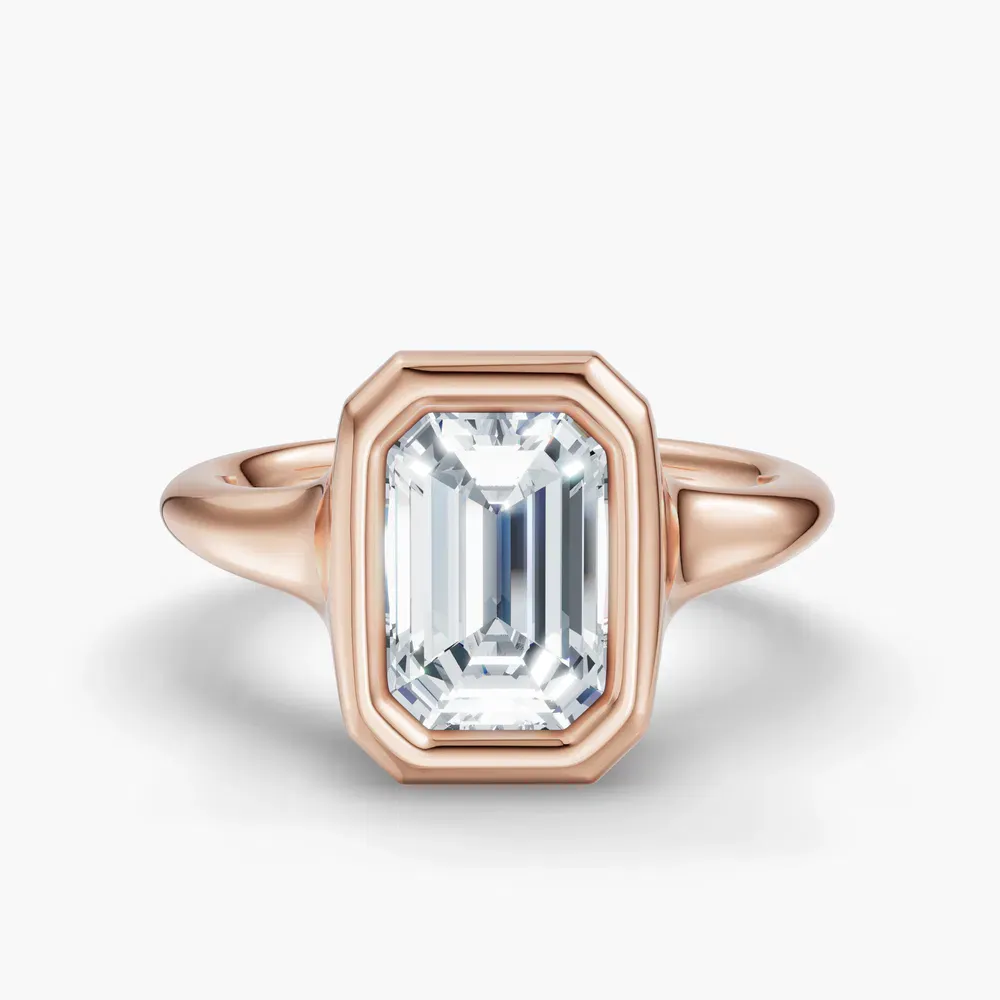 Certified 2 carat Lab Grown Diamond Emerald Cut Solitaire, Bezel Engagement Ring in 14K Rose Gold-Zayn