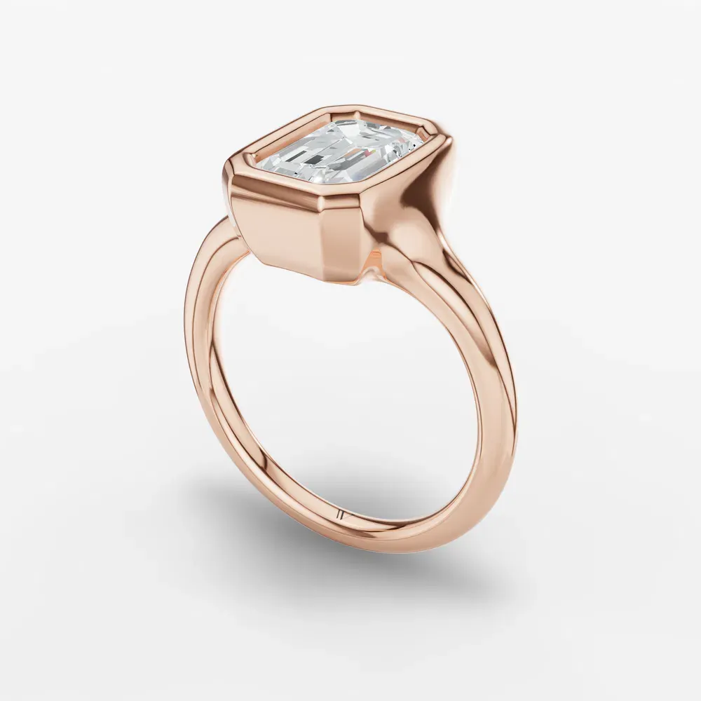 Certified 2 carat Lab Grown Diamond Emerald Cut Solitaire, Bezel Engagement Ring in 14K Rose Gold-Zayn