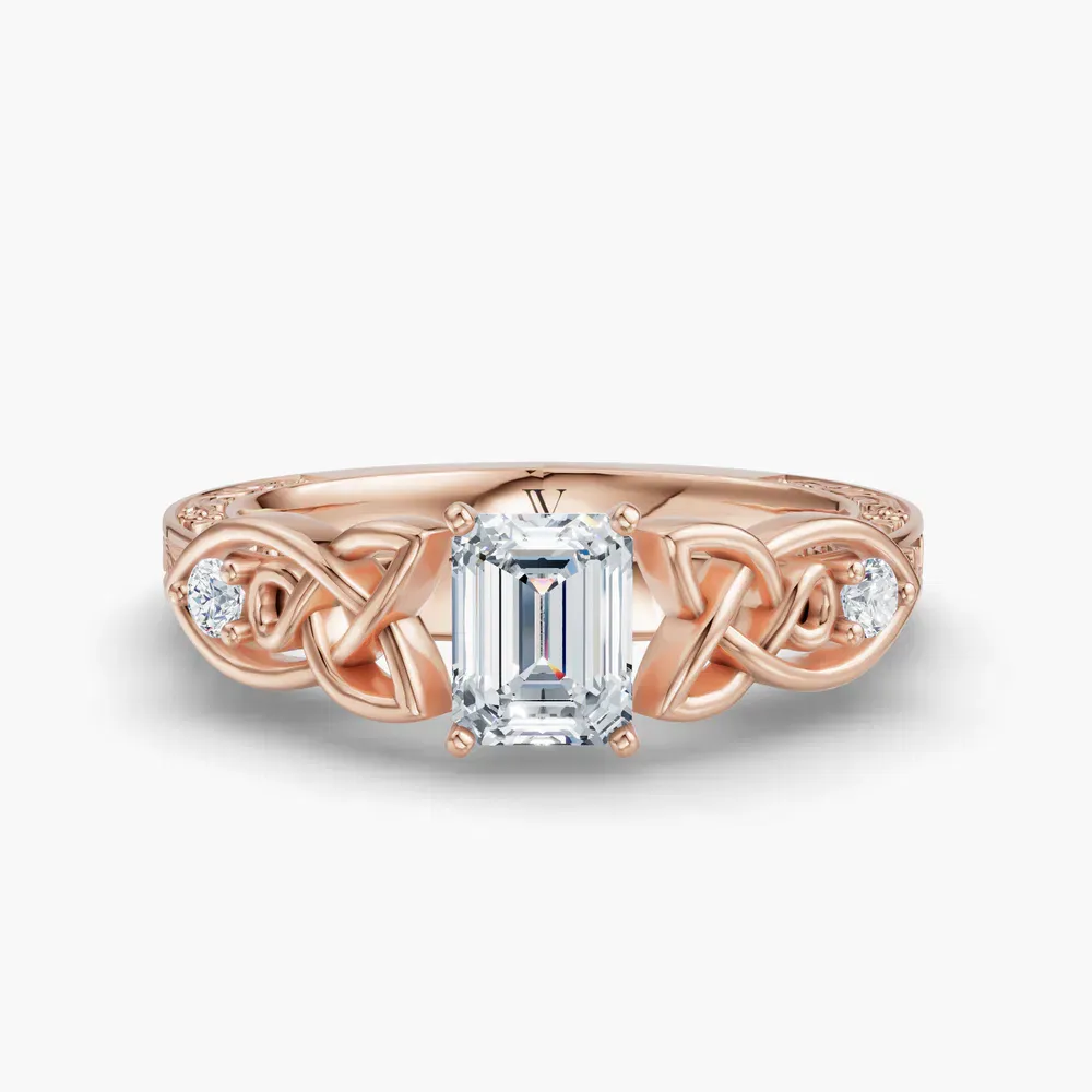 Certified 1 carat Lab Grown Diamond Emerald Cut Vintage, Cathedral, Unique Engagement Ring in 14K Rose Gold-Kael