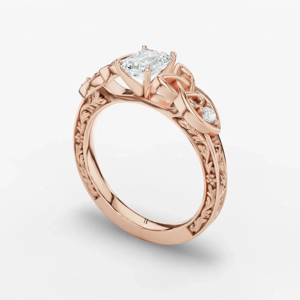 Certified 1 carat Lab Grown Diamond Emerald Cut Vintage, Cathedral, Unique Engagement Ring in 14K Rose Gold-Kael