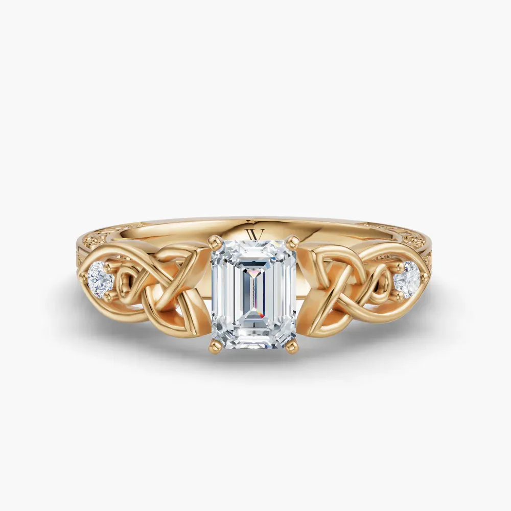 Certified 1 carat Lab Grown Diamond Emerald Cut Vintage, Cathedral, Unique Engagement Ring in 14K Yellow Gold-Kael