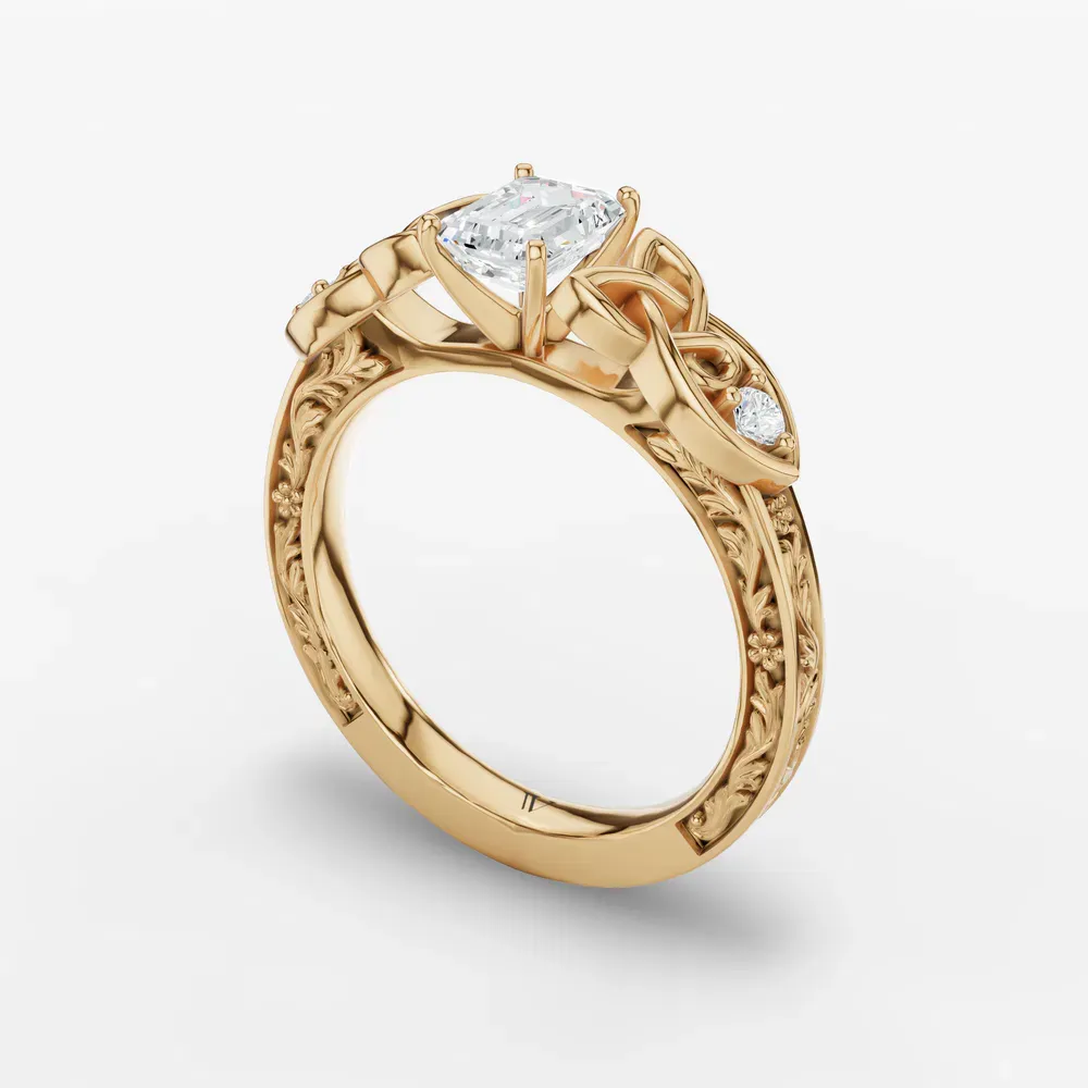 Certified 1 carat Lab Grown Diamond Emerald Cut Vintage, Cathedral, Unique Engagement Ring in 14K Yellow Gold-Kael