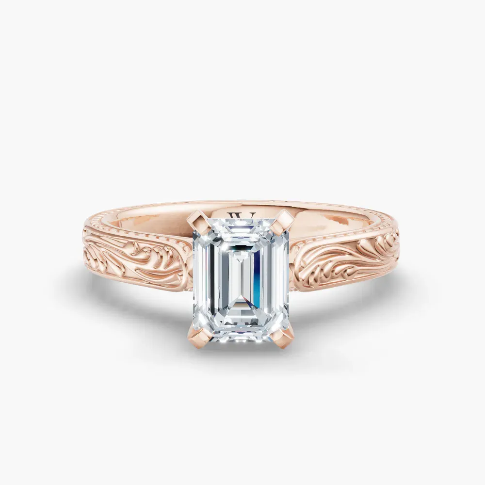 Certified 1 carat Lab Grown Diamond Emerald Cut Solitaire, Vintage, Cathedral Engagement Ring in 14K Rose Gold-Nael