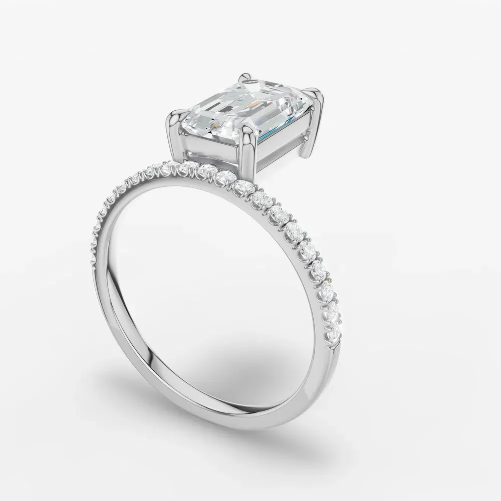 Certified 2 carat Lab Grown Diamond Emerald Cut Solitaire, Floating, Side Stone Engagement Ring in 14K White Gold-Vera