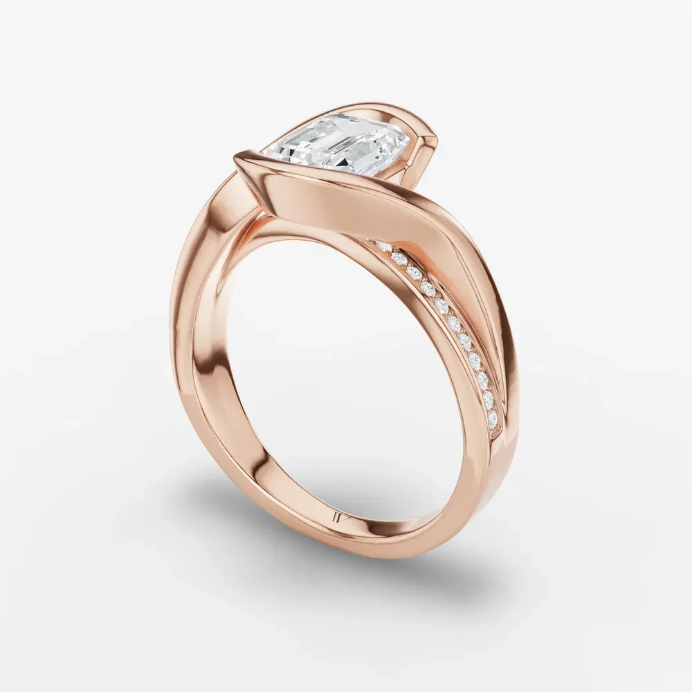 Certified 1 carat Lab Grown Diamond Emerald Cut Bezel, Modern, Split Shank Engagement Ring in 14K Rose Gold-Elara