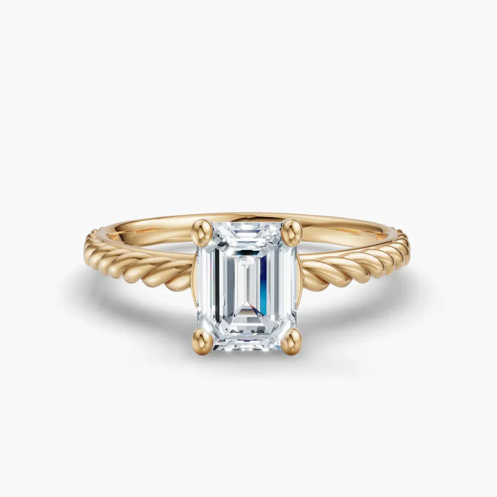 Certified 1 carat Lab Grown Diamond Emerald Cut Solitaire, Vintage, Cathedral Engagement Ring in 14K Yellow Gold-Voss