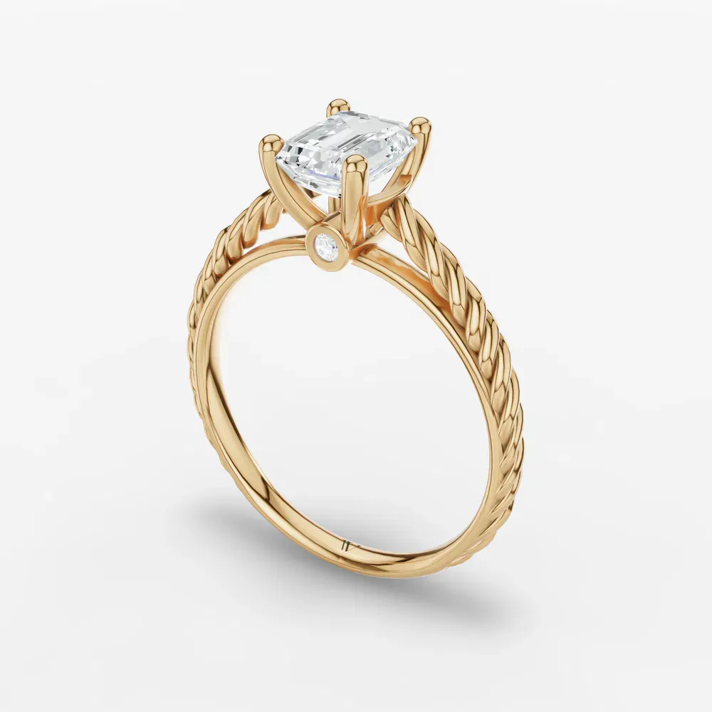 Certified 1 carat Lab Grown Diamond Emerald Cut Solitaire, Vintage, Cathedral Engagement Ring in 14K Yellow Gold-Voss