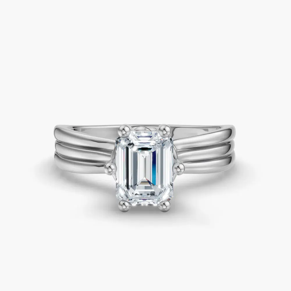 Certified 1 carat Lab Grown Diamond Emerald Cut Solitaire, Floating Engagement Ring in 14K White Gold-Celest