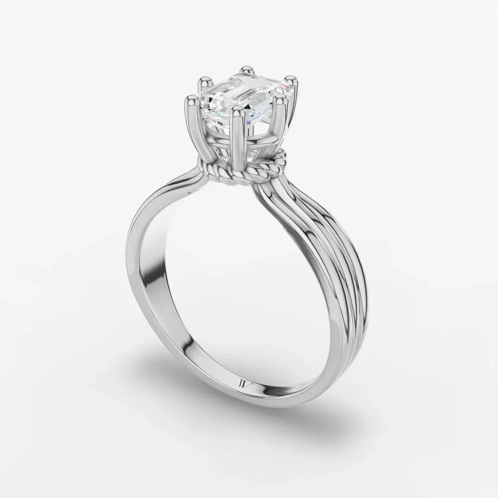 Certified 1 carat Lab Grown Diamond Emerald Cut Solitaire, Floating Engagement Ring in 14K White Gold-Celest