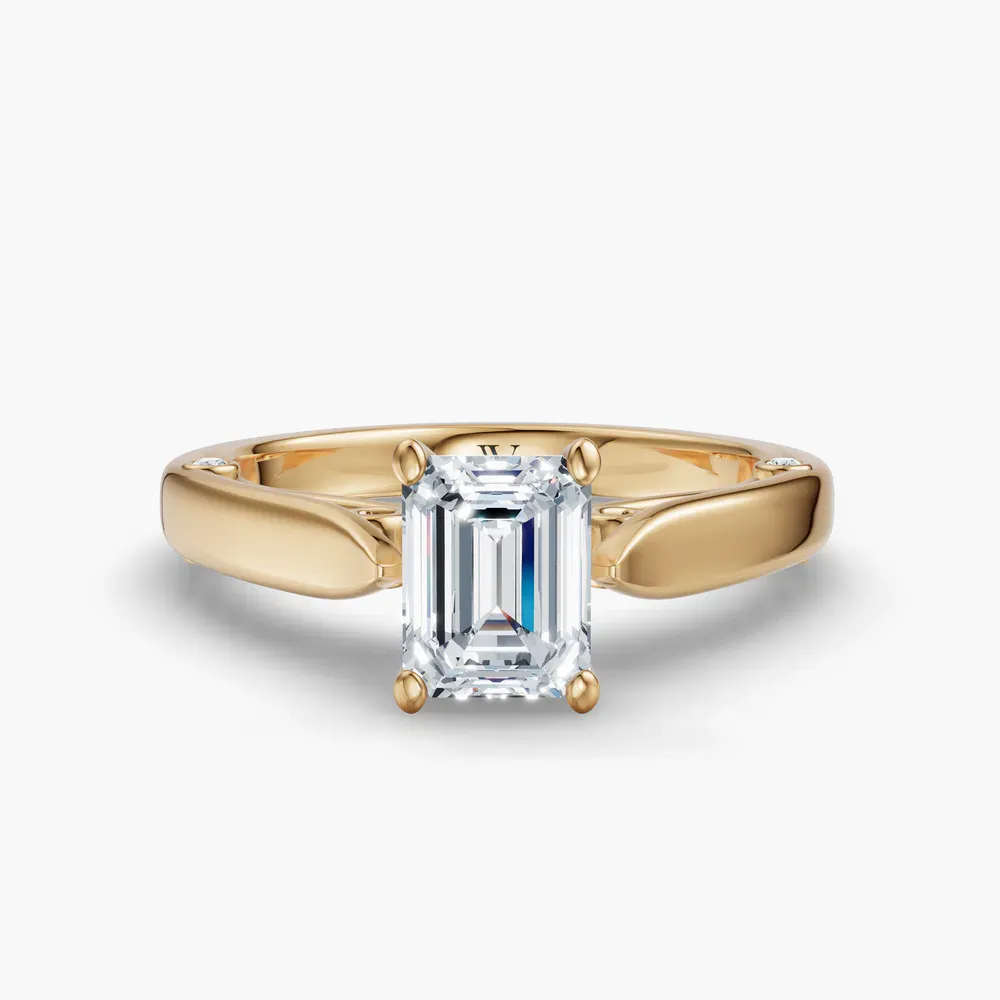 Certified 1 carat Lab Grown Diamond Emerald Cut Cathedral, Nature inspired, Solitaire Engagement Ring in 14K Yellow Gold-Saelor