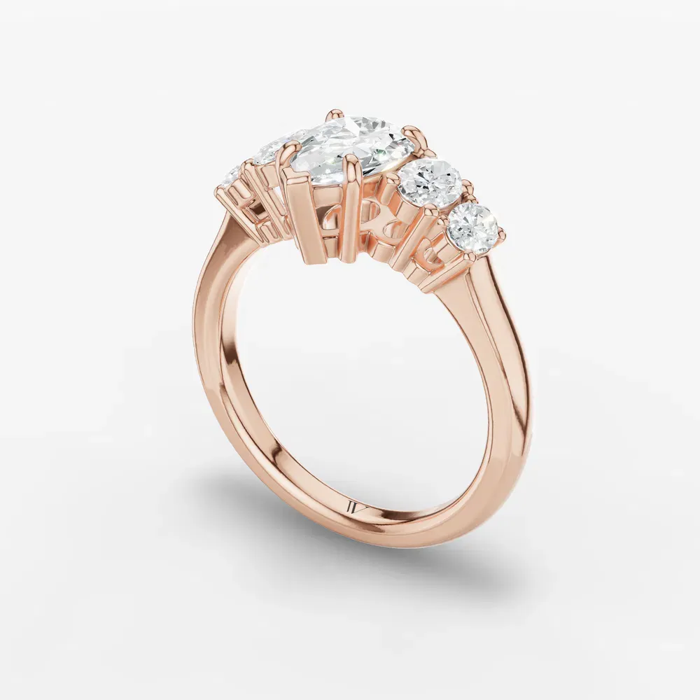 Certified 1 carat Lab Grown Diamond Pear Cut Five Stone, Side Stone Engagement Ring in 14K Rose Gold-Elyx