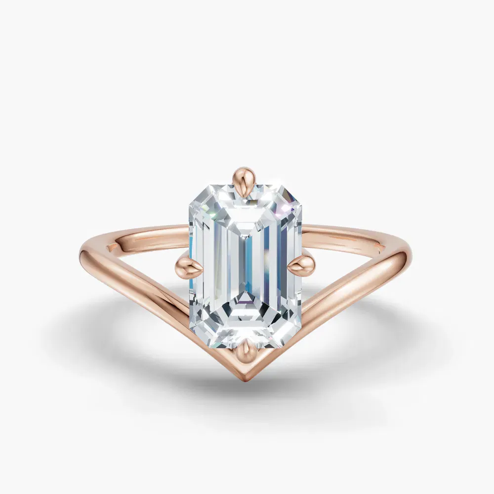 Certified 1 carat Lab Grown Diamond Emerald Cut Solitaire, Floating Engagement Ring in 14K Rose Gold-Lira