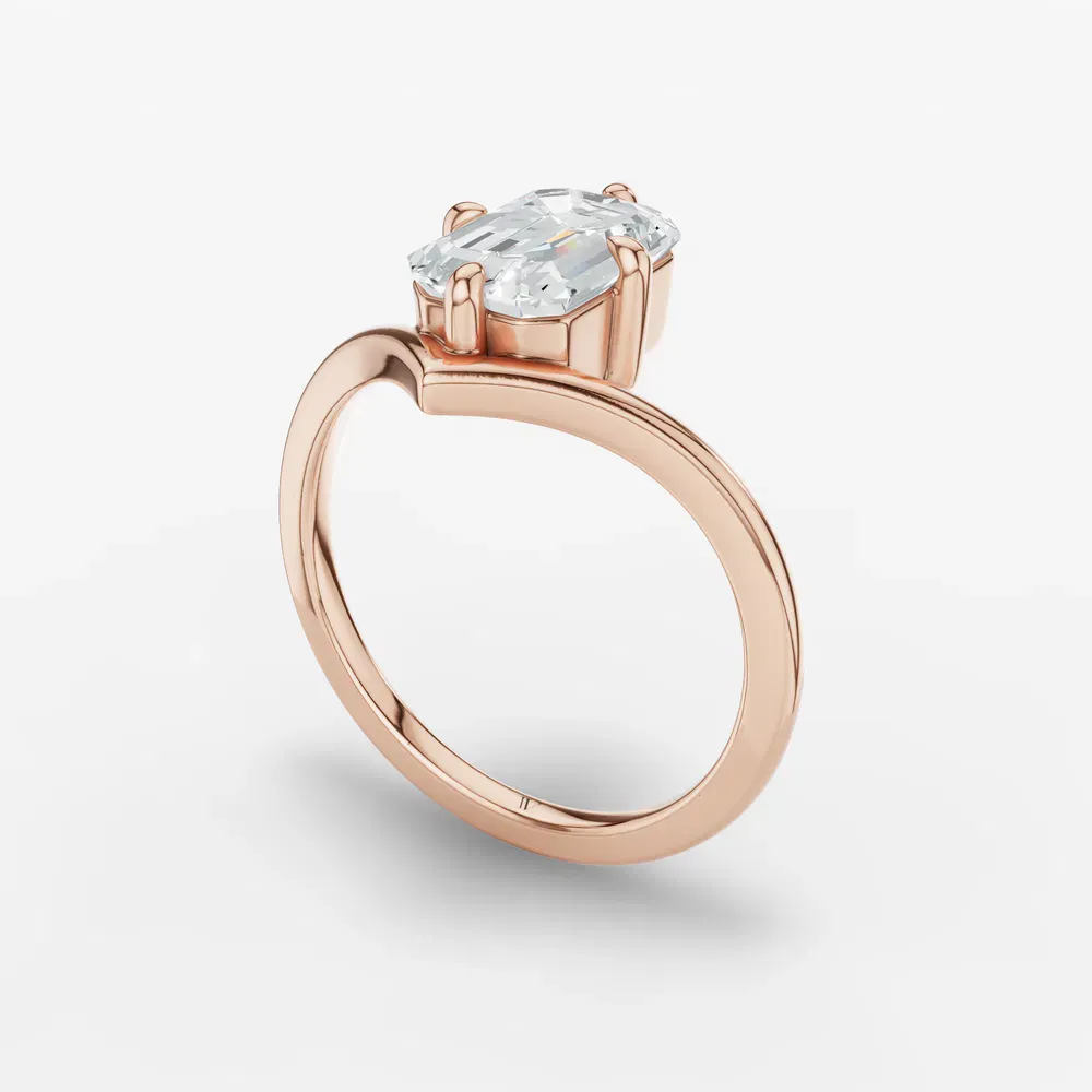 Certified 1 carat Lab Grown Diamond Emerald Cut Solitaire, Floating Engagement Ring in 14K Rose Gold-Lira