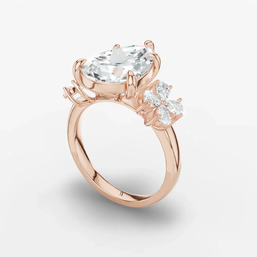 Certified 4 carat Lab Grown Diamond Pear Cut Floral, Nature inspired, Unique Engagement Ring in 14K Rose Gold-Floret