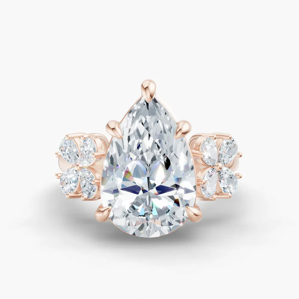 Certified 4 carat Lab Grown Diamond Pear Cut Floral, Nature inspired, Unique Engagement Ring in 14K Rose Gold-Floret