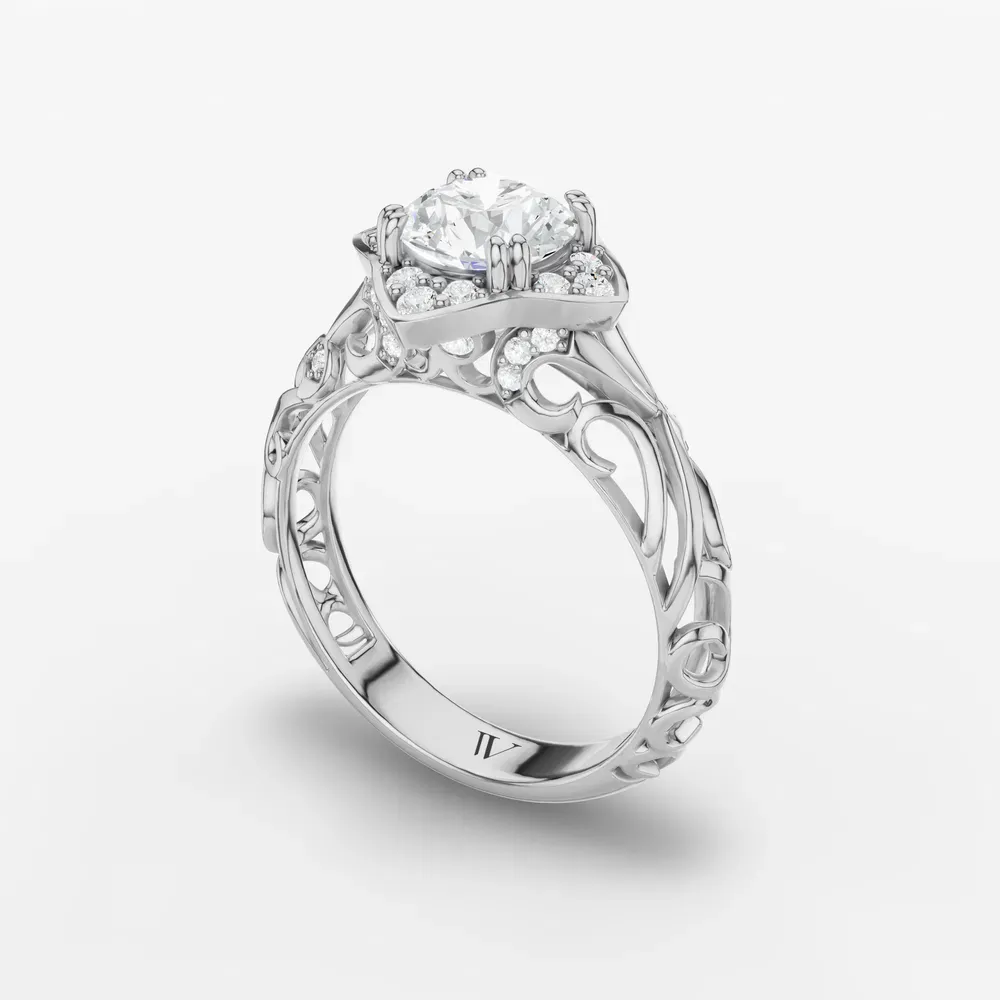 Certified 1 carat Lab Grown Diamond Round Cut Halo, Unique, Twist Engagement Ring in 14K White Gold-Larimar