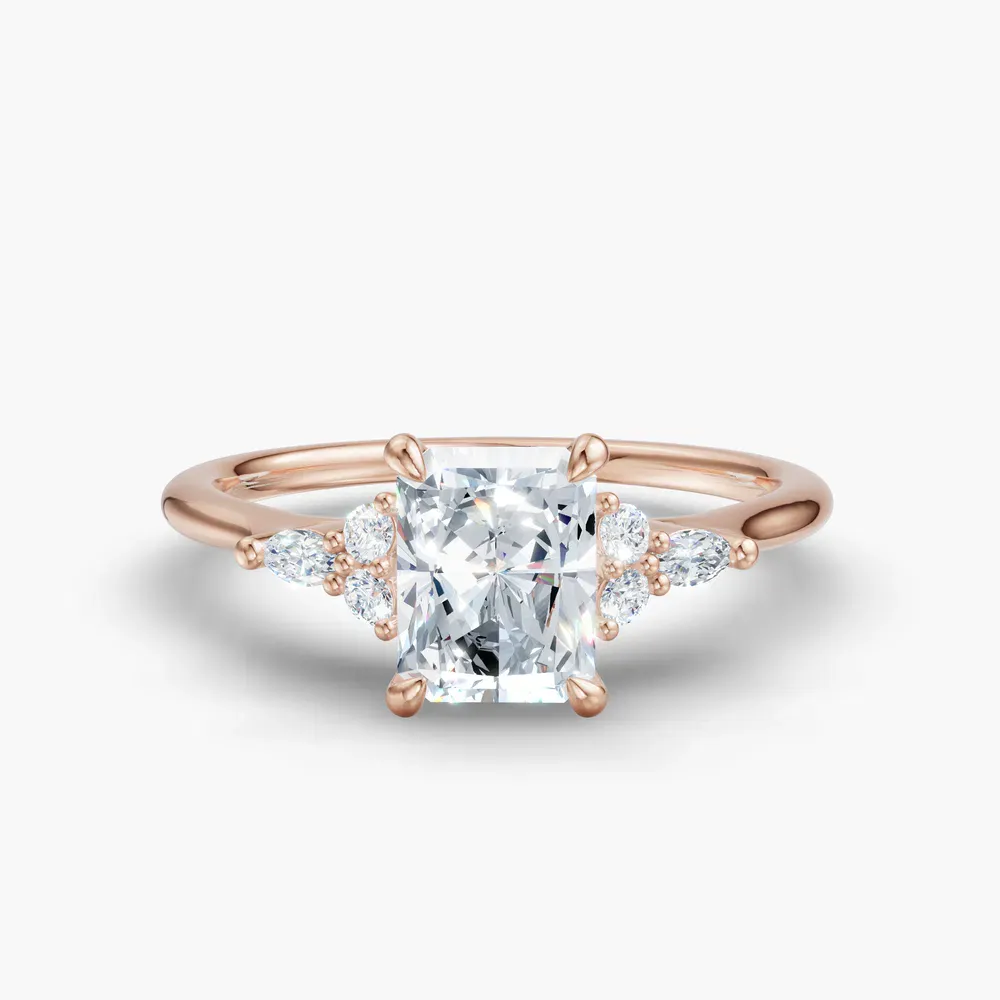 Certified 1 carat Lab Grown Diamond Radiant Cut Classic, Side Stone Engagement Ring in 14K Rose Gold-Sprig