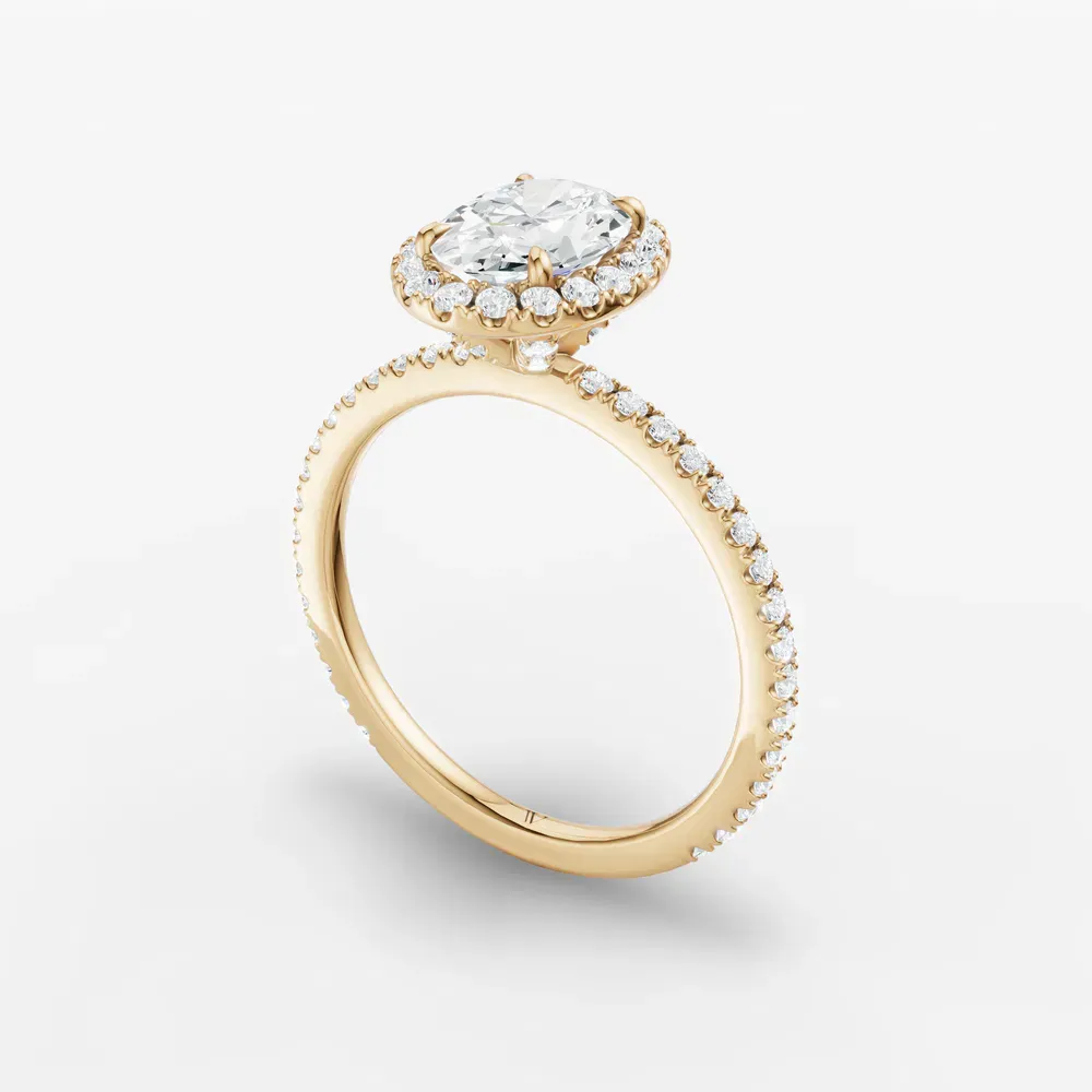 Certified 1 carat Lab Grown Diamond Oval Cut Pavé, Halo, Hidden Halo Engagement Ring in 14K Yellow Gold-Jynl