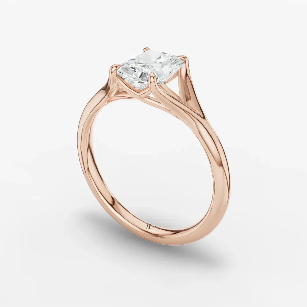 Certified 1 carat Lab Grown Diamond Radiant Cut Solitaire, Split Shank, Simple Engagement Ring in 14K Rose Gold-Zayfi