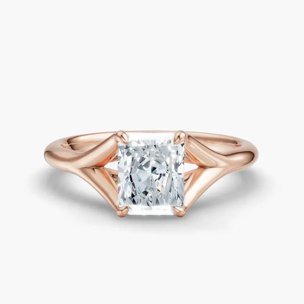 Certified 1 carat Lab Grown Diamond Radiant Cut Solitaire, Split Shank, Simple Engagement Ring in 14K Rose Gold-Zayfi