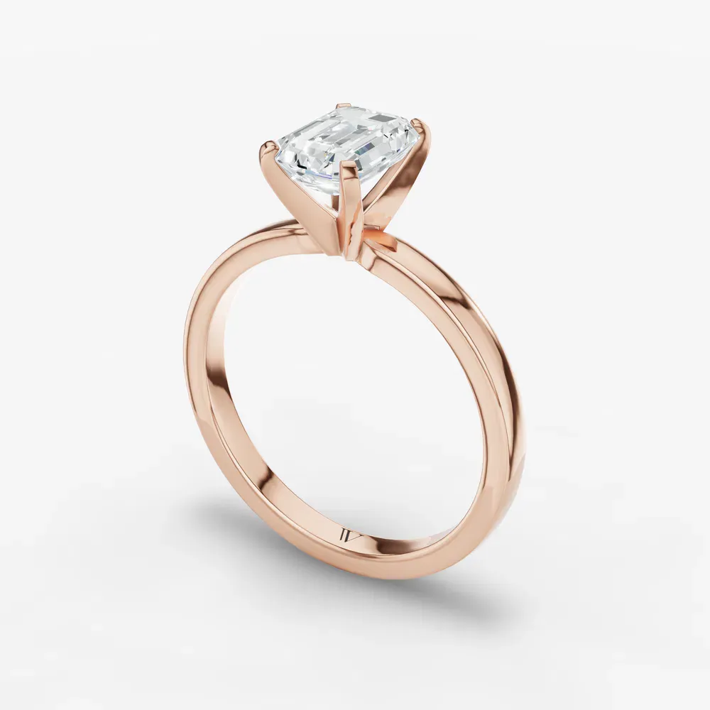 Certified 1 carat Lab Grown Diamond Emerald Cut Solitaire, Classic, Simple Engagement Ring in 14K Rose Gold-Ocea