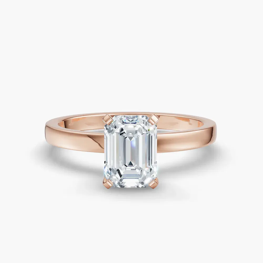 Certified 1 carat Lab Grown Diamond Emerald Cut Solitaire, Classic, Simple Engagement Ring in 14K Rose Gold-Ocea