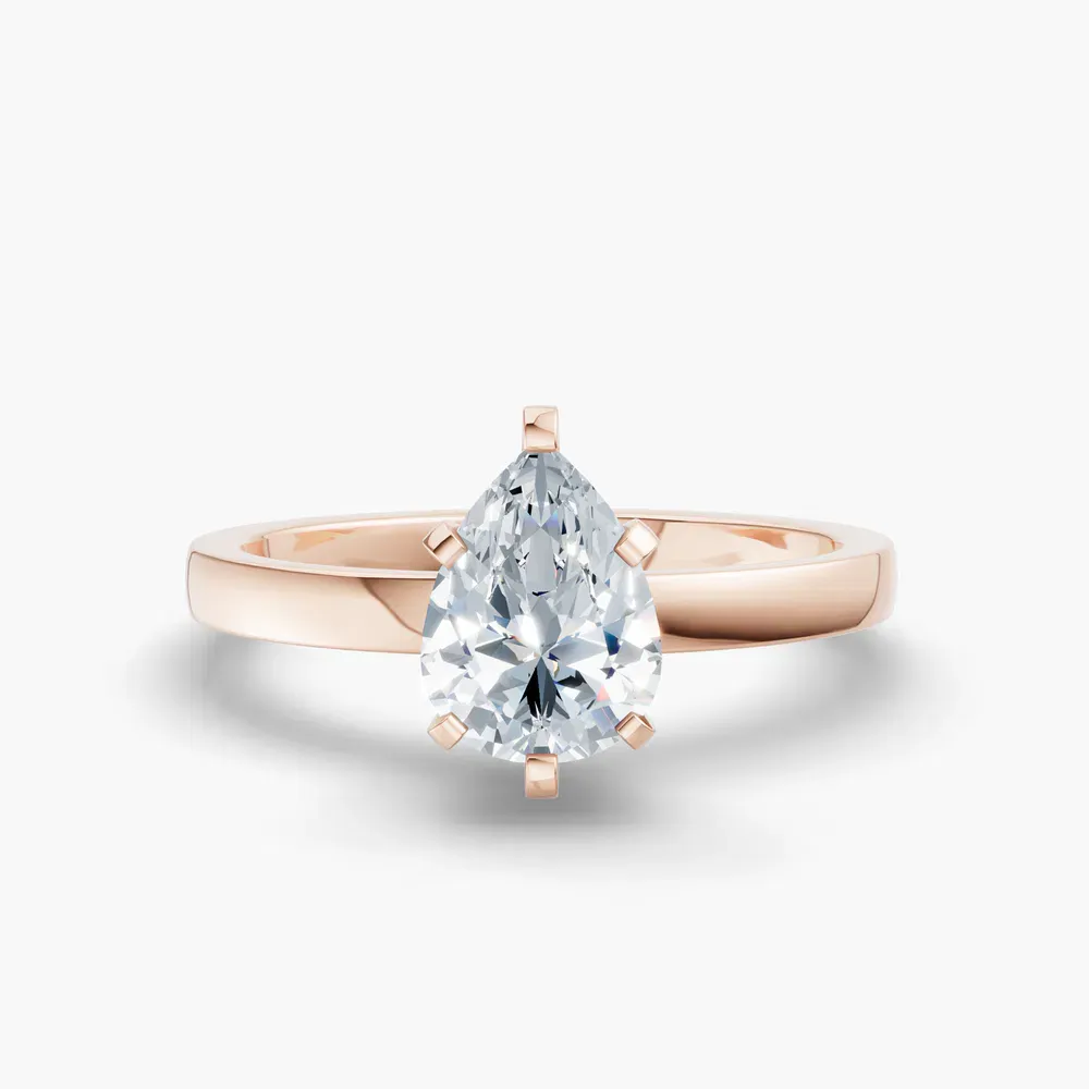 Certified 1 carat Lab Grown Diamond Pear Cut Solitaire, Classic, Simple Engagement Ring in 14K Rose Gold-Ocea