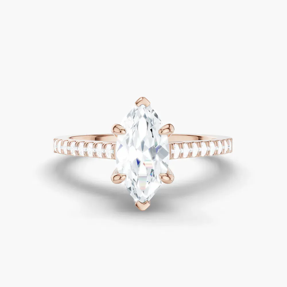 Certified 1 carat Lab Grown Diamond Marquise Cut Pavé, Cathedral Engagement Ring in 14K Rose Gold-Zirellun