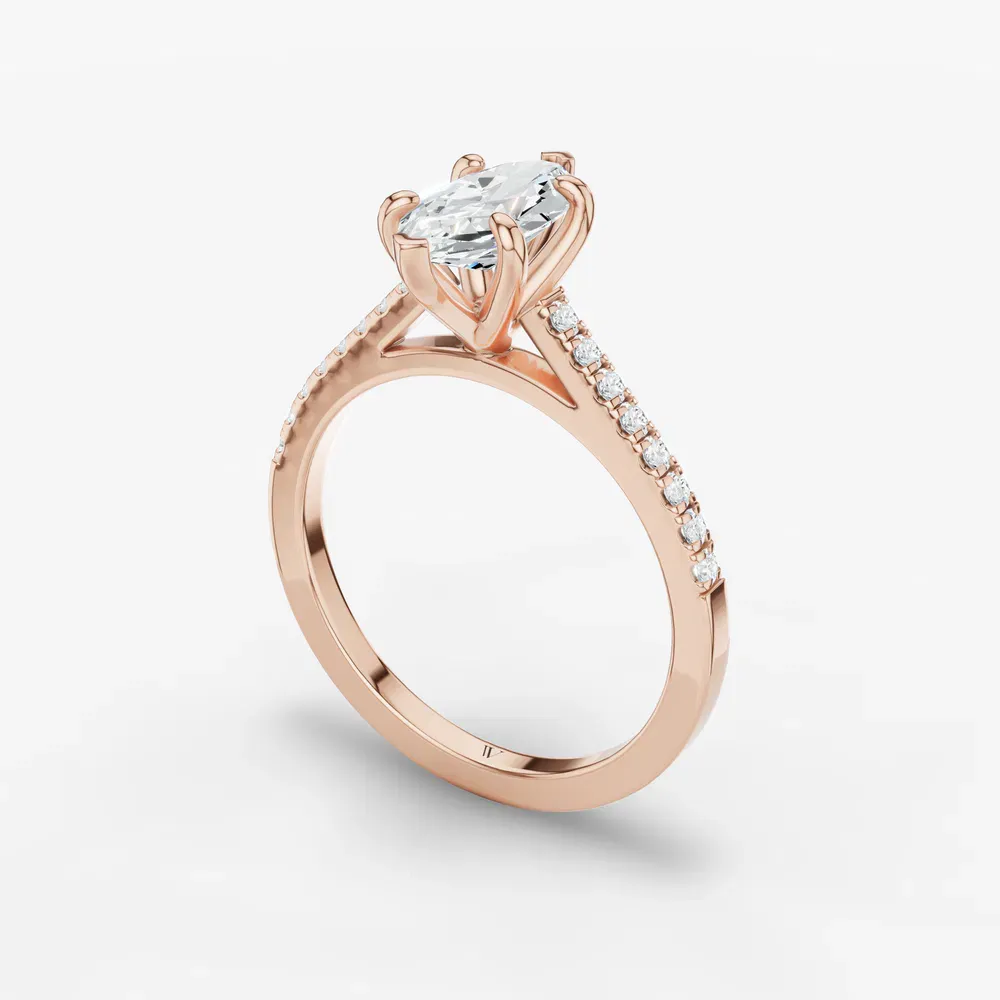 Certified 1 carat Lab Grown Diamond Marquise Cut Pavé, Cathedral Engagement Ring in 14K Rose Gold-Zirellun