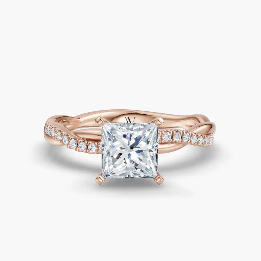 Certified 1 carat Lab Grown Diamond Princess Cut Pavé, Twist, Infinity Engagement Ring in 14K Rose Gold-Obliq
