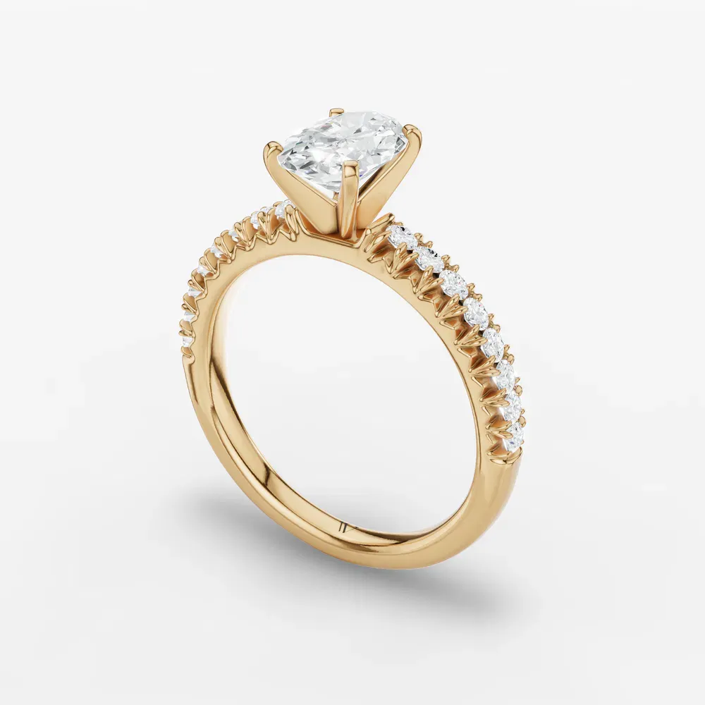 Certified 1 carat Lab Grown Diamond Oval Cut Pavé, Classic, Simple Engagement Ring in 14K Yellow Gold-Nela