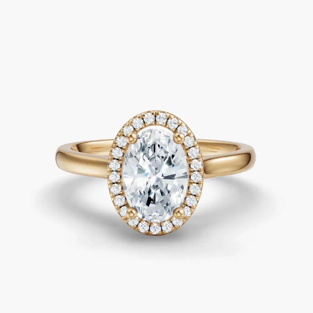 Certified 1 carat Lab Grown Diamond Oval Cut Halo, Cathedral Engagement Ring in 14K Yellow Gold-Pejr