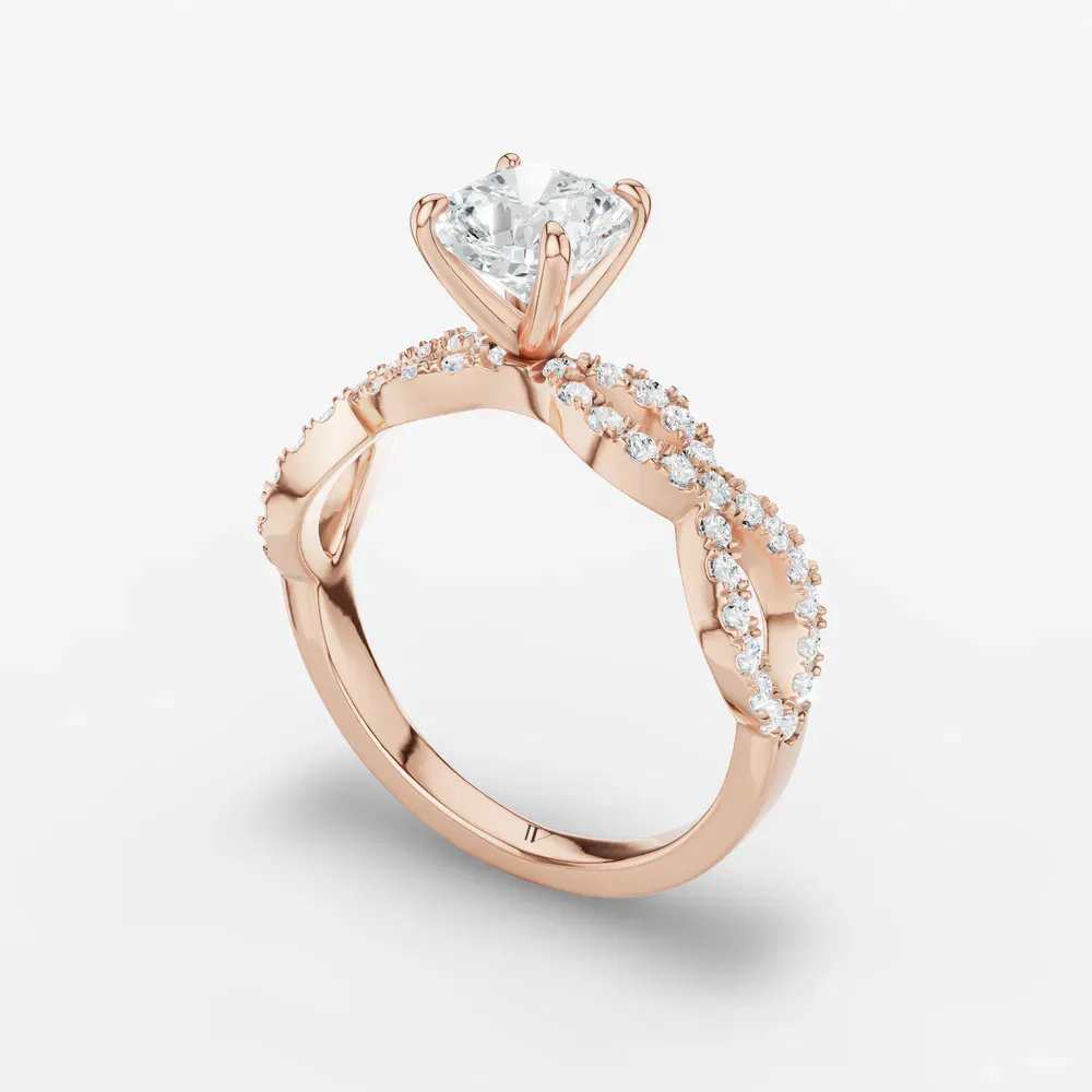 Certified 1 carat Lab Grown Diamond Cushion Cut Infinity, Twist, Pavé Engagement Ring in 14K Rose Gold-Aurelia